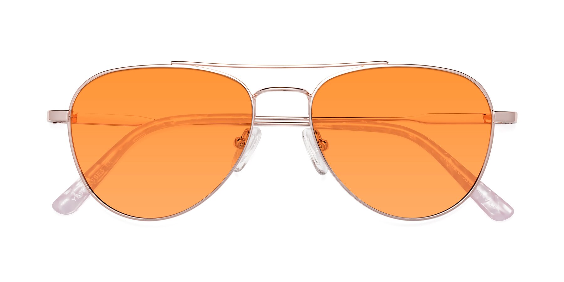 Folded Front of Richard in Rose Gold with Orange Tinted Lenses