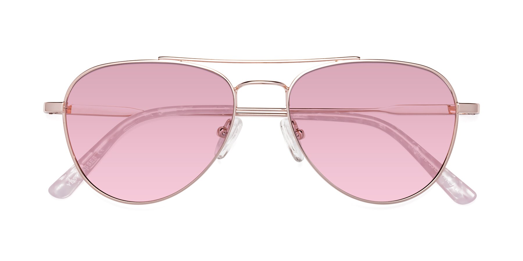 Folded Front of Richard in Rose Gold with Light Wine Tinted Lenses