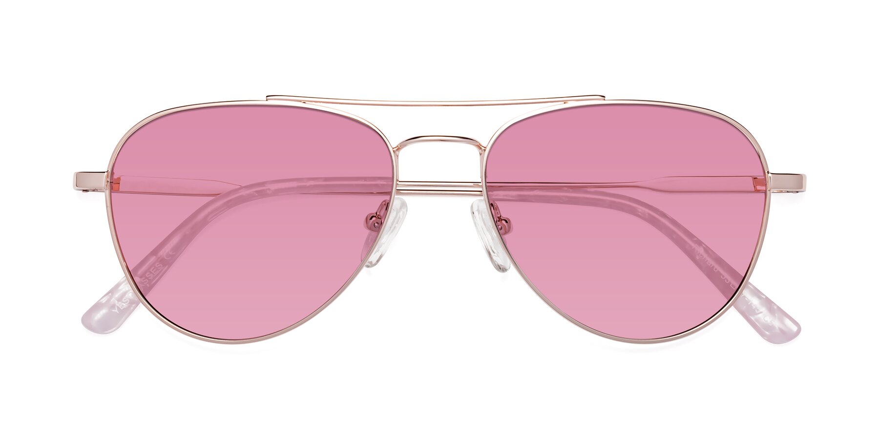 Folded Front of Richard in Rose Gold with Medium Wine Tinted Lenses