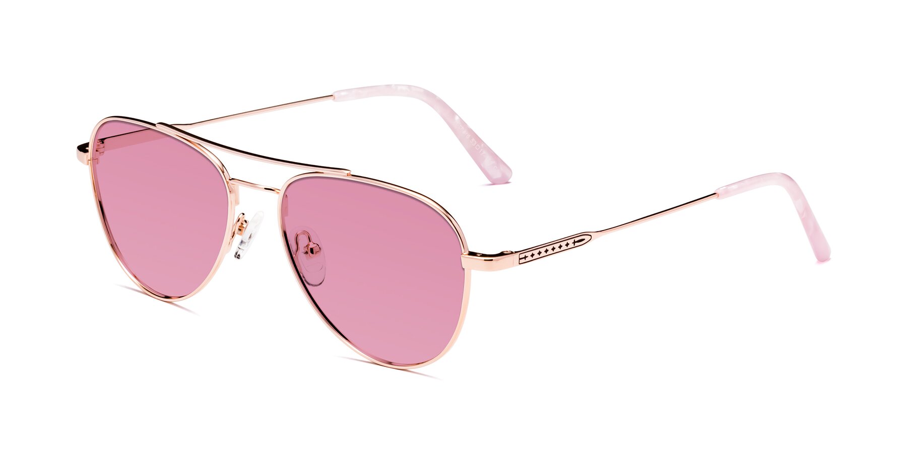 Angle of Richard in Rose Gold with Medium Wine Tinted Lenses