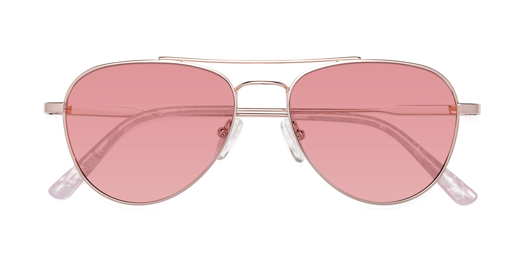 Folded Front of Richard in Rose Gold with Medium Garnet Tinted Lenses