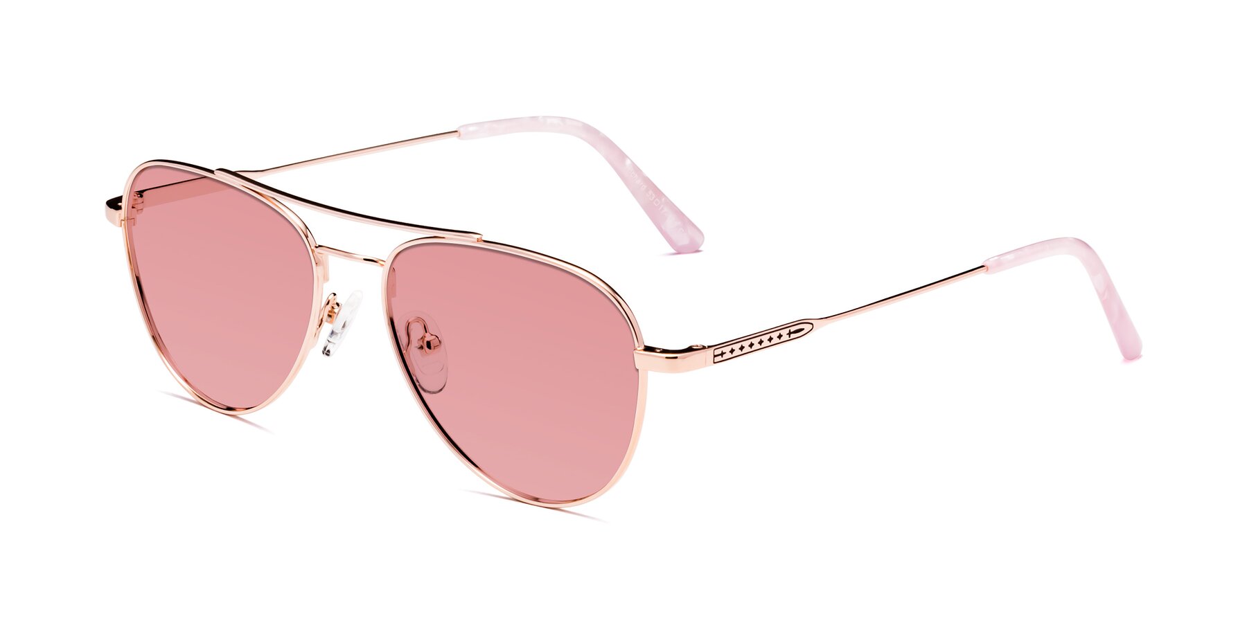 Angle of Richard in Rose Gold with Medium Garnet Tinted Lenses