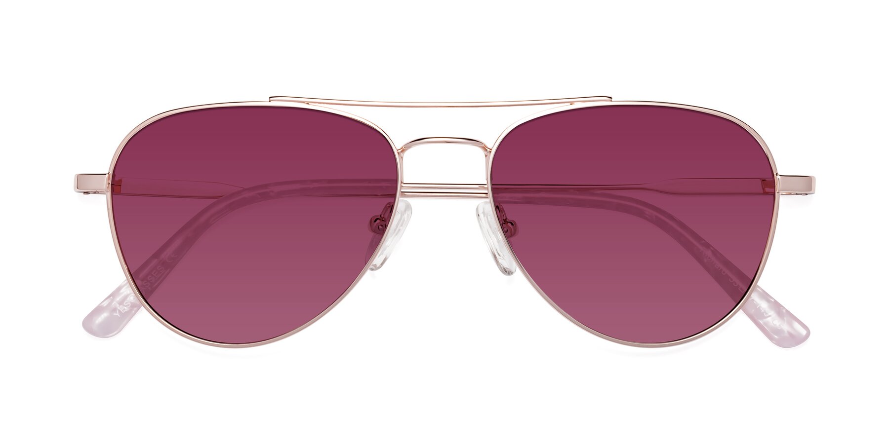 Folded Front of Richard in Rose Gold with Wine Tinted Lenses