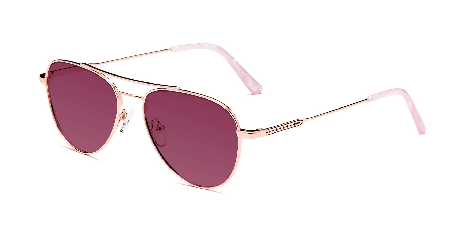 Angle of Richard in Rose Gold with Wine Tinted Lenses