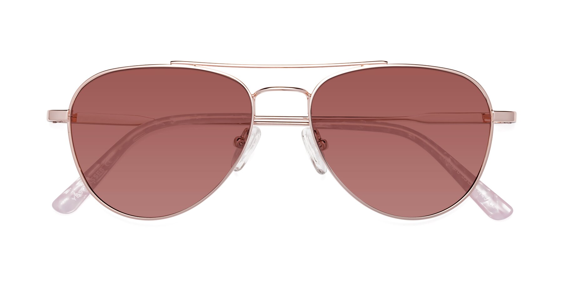 Folded Front of Richard in Rose Gold with Garnet Tinted Lenses