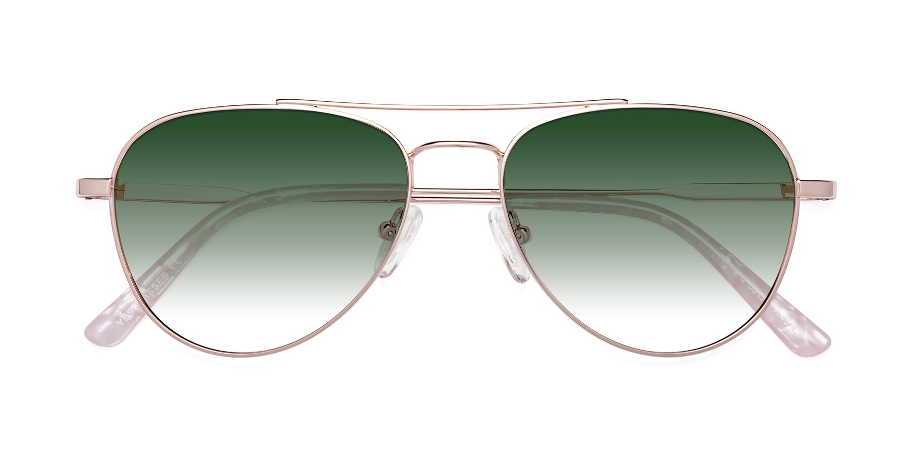 Folded Front of Richard in Rose Gold with Green Gradient Lenses