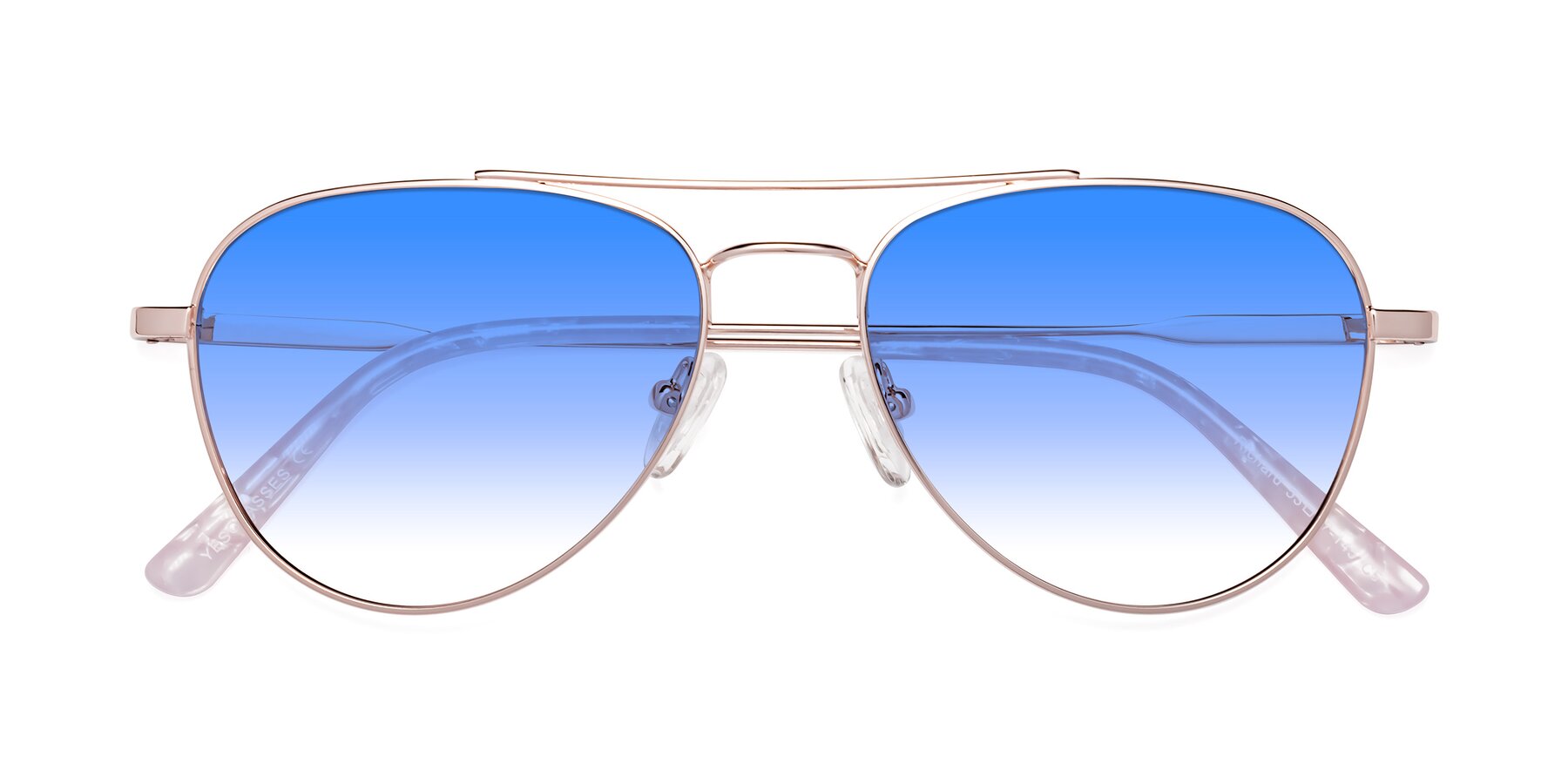 Folded Front of Richard in Rose Gold with Blue Gradient Lenses