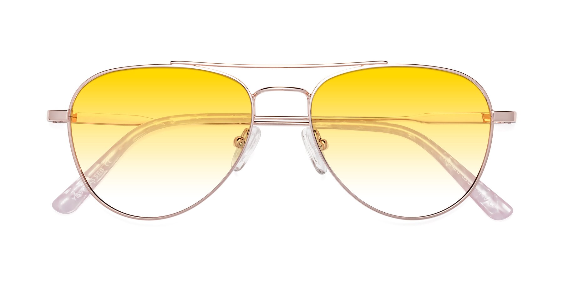 Folded Front of Richard in Rose Gold with Yellow Gradient Lenses