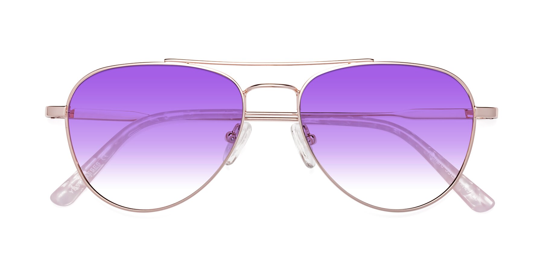 Folded Front of Richard in Rose Gold with Purple Gradient Lenses