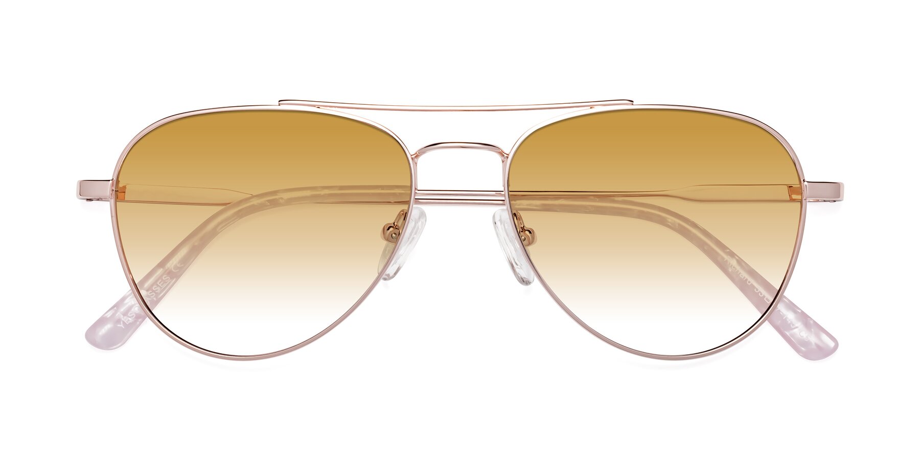 Folded Front of Richard in Rose Gold with Champagne Gradient Lenses