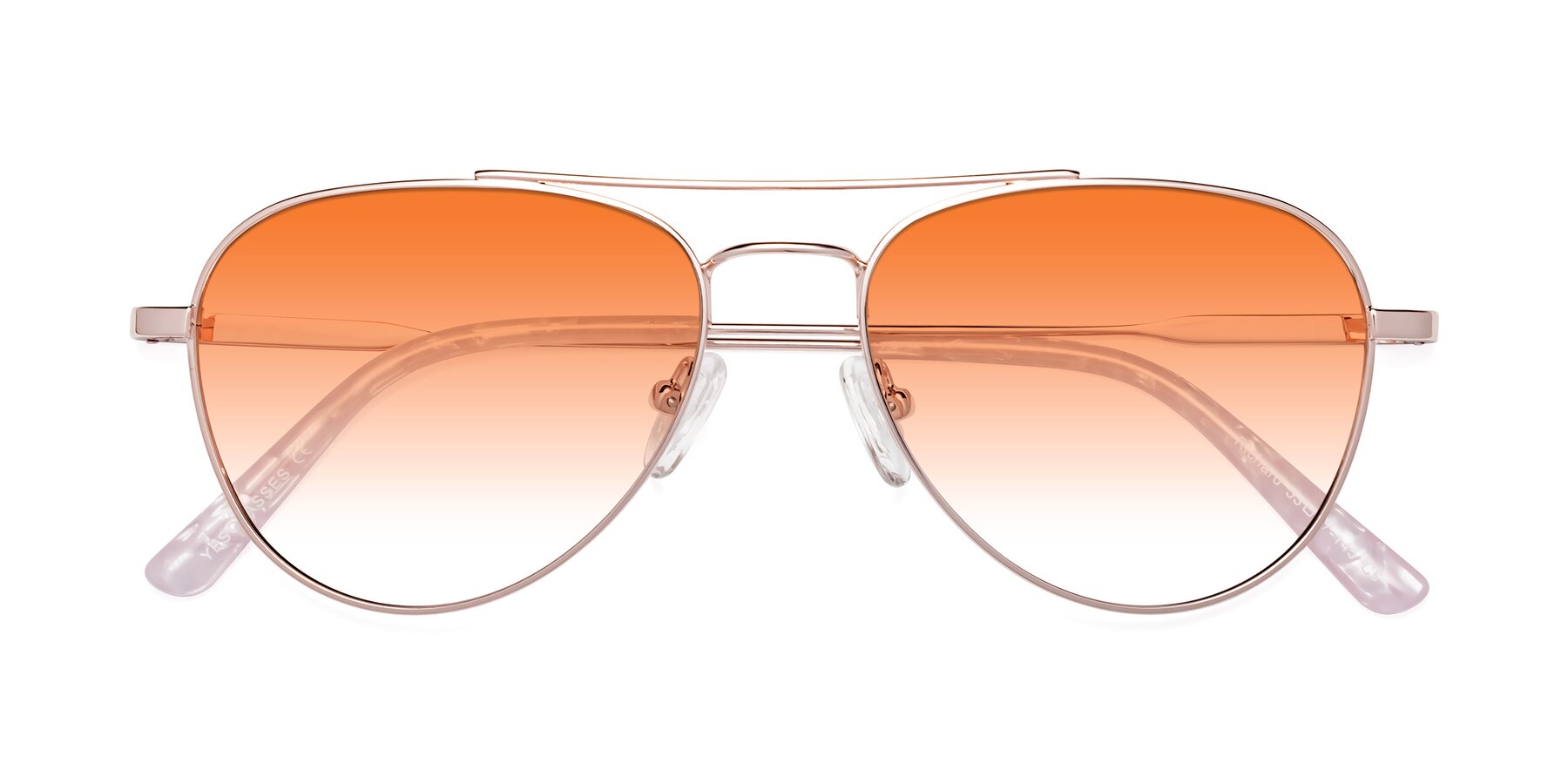 Folded Front of Richard in Rose Gold with Orange Gradient Lenses