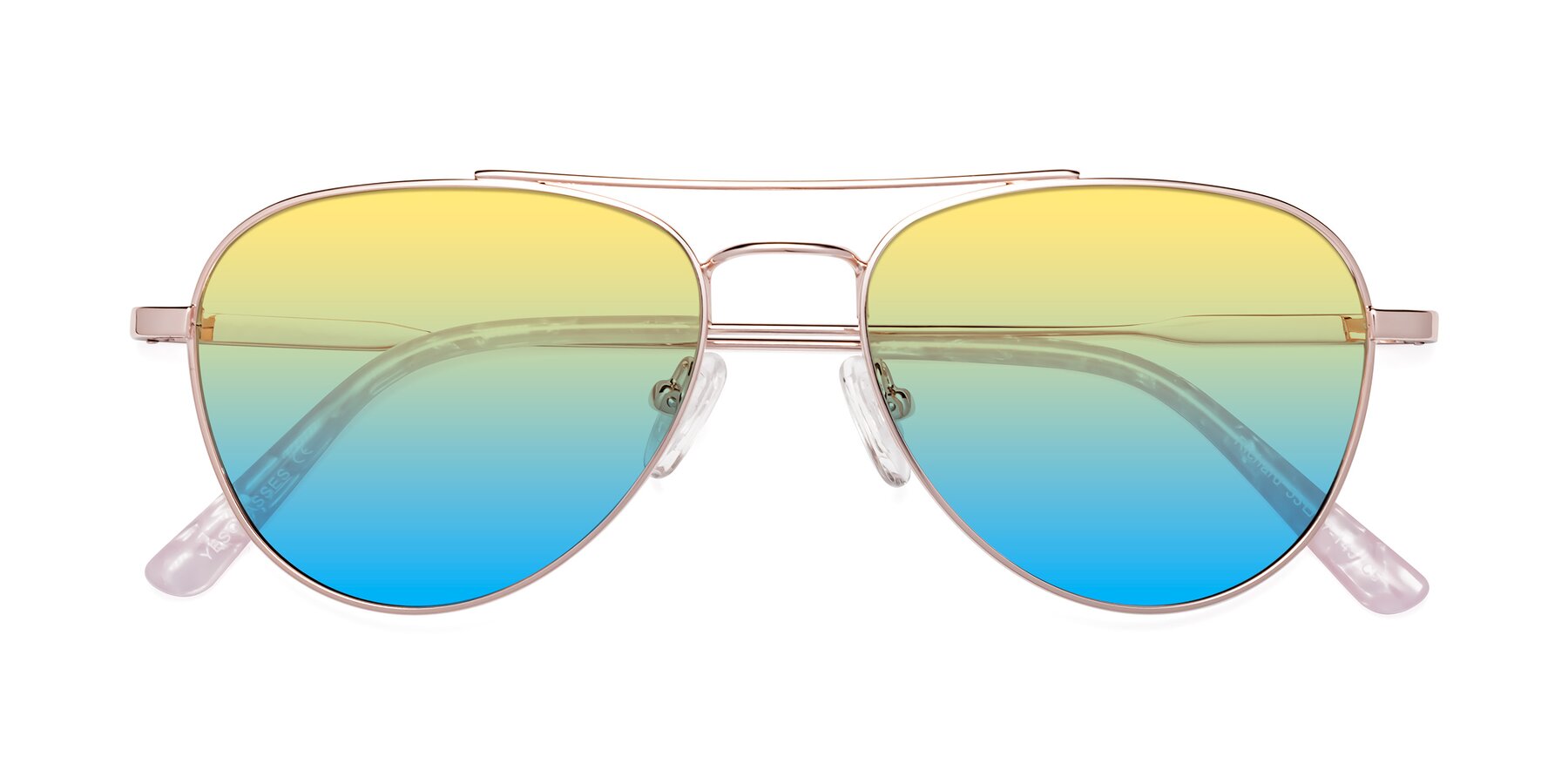 Folded Front of Richard in Rose Gold with Yellow / Blue Gradient Lenses