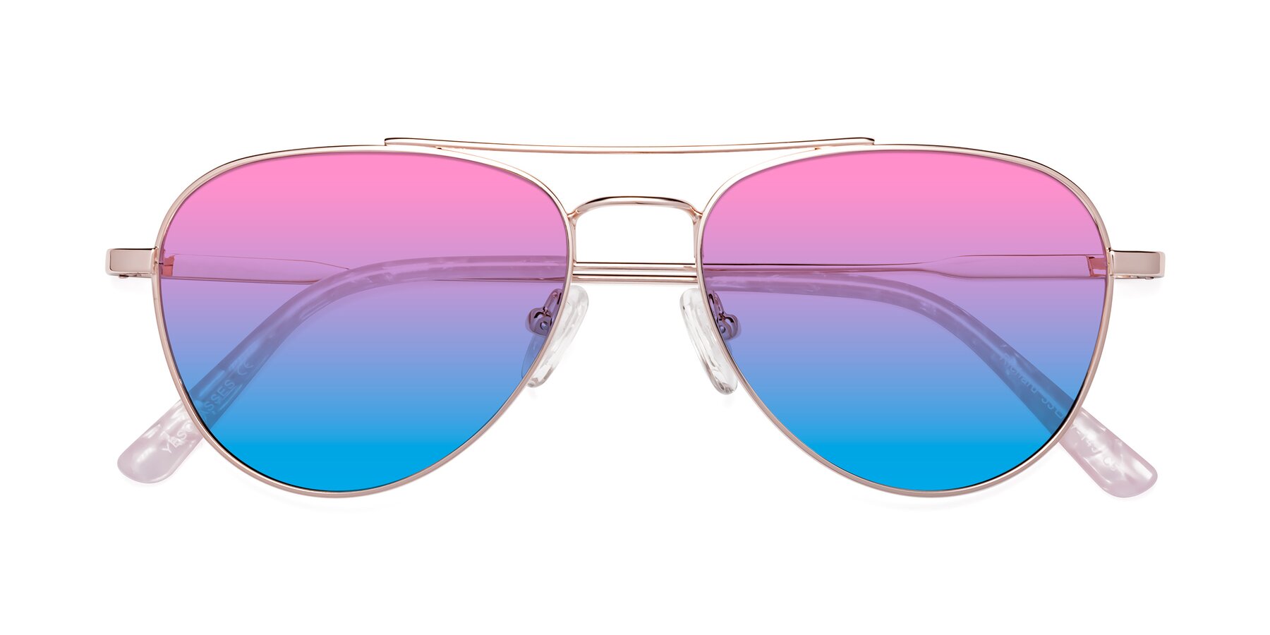 Folded Front of Richard in Rose Gold with Pink / Blue Gradient Lenses