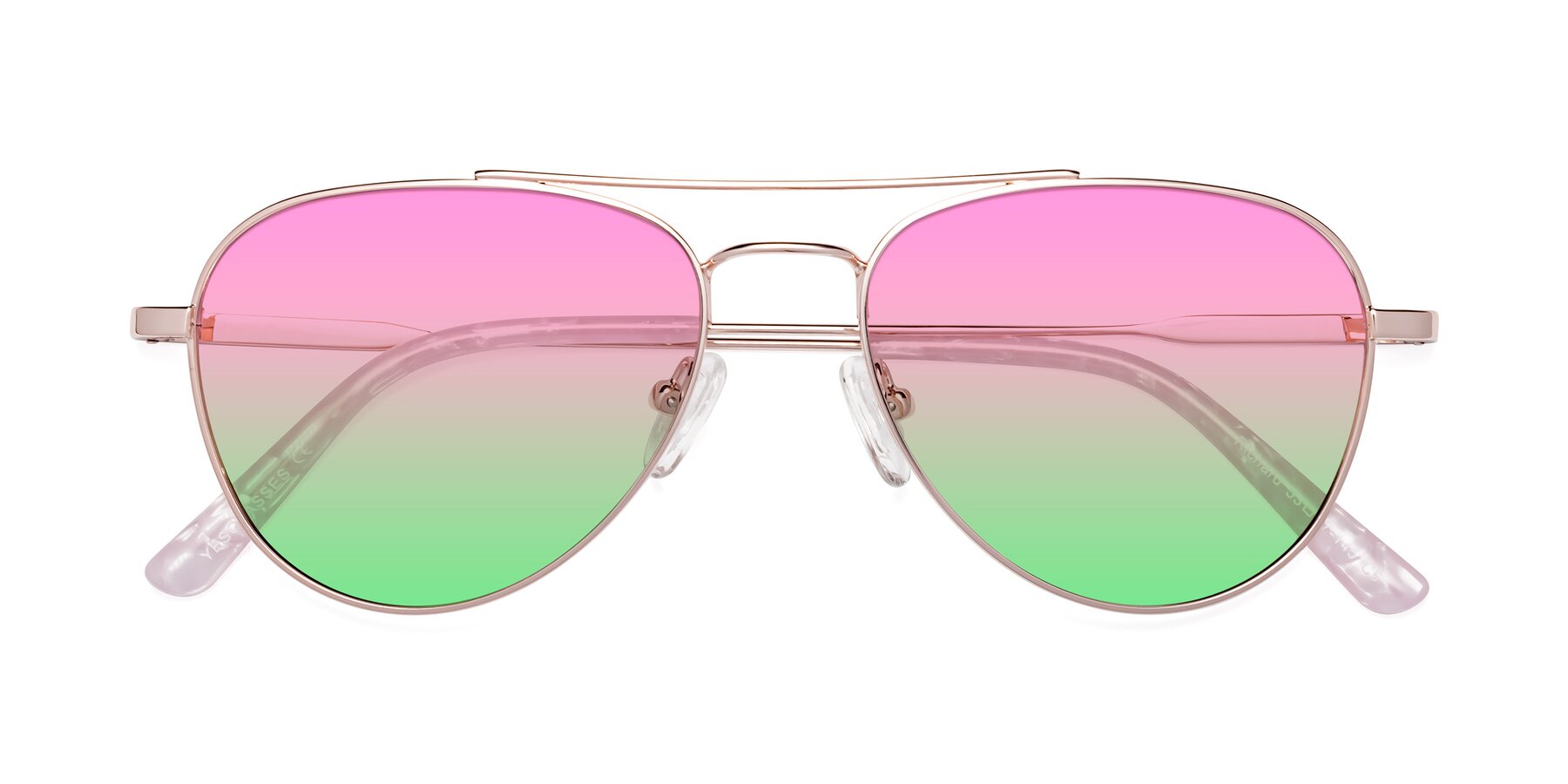Folded Front of Richard in Rose Gold with Pink / Green Gradient Lenses