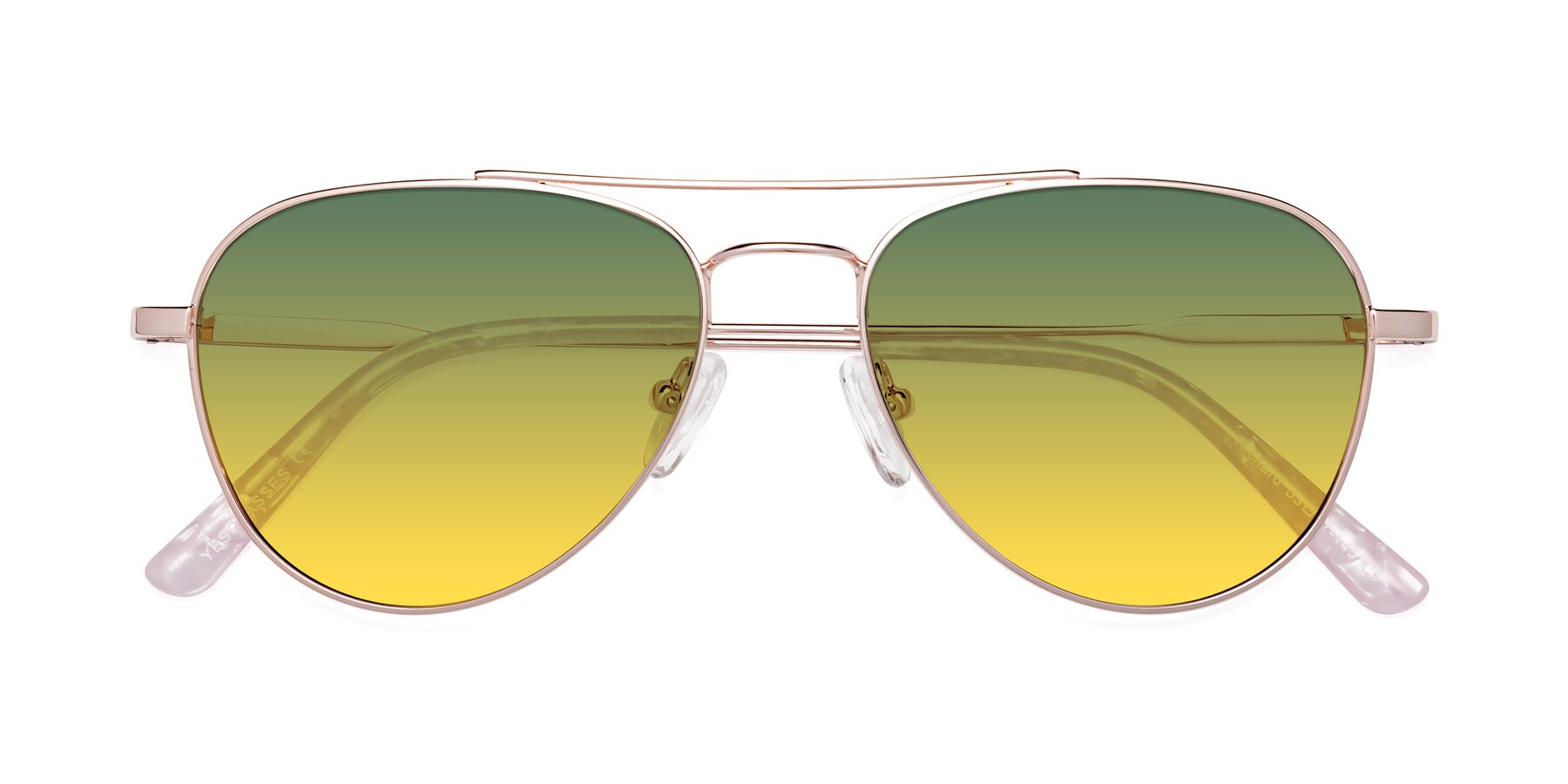 Folded Front of Richard in Rose Gold with Green / Yellow Gradient Lenses