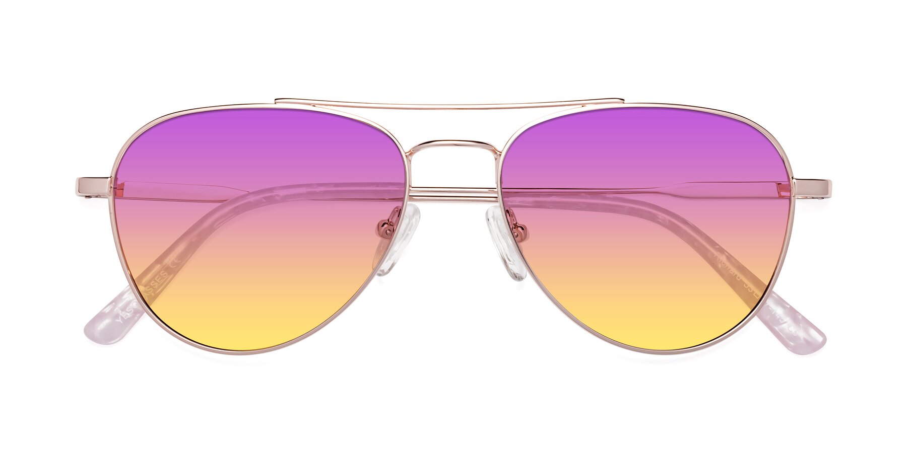 Folded Front of Richard in Rose Gold with Purple / Yellow Gradient Lenses