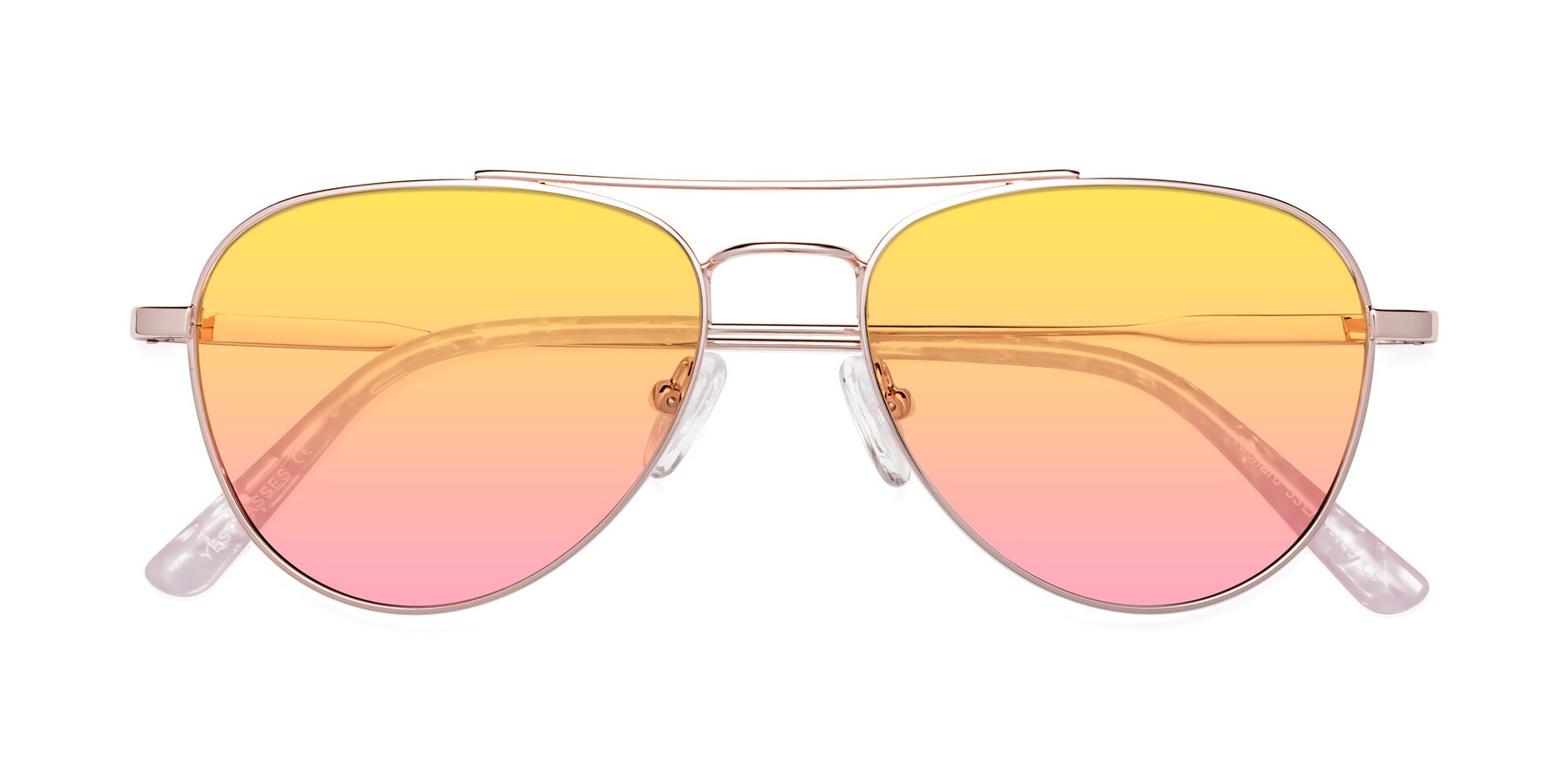 Folded Front of Richard in Rose Gold with Yellow / Pink Gradient Lenses