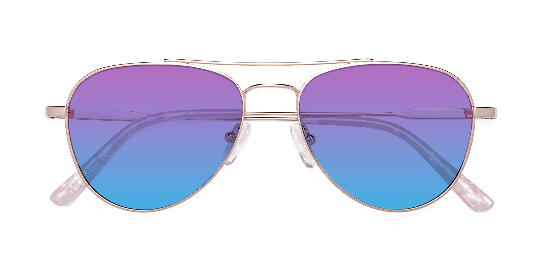 Folded Front of Richard in Rose Gold with Purple / Blue Gradient Lenses
