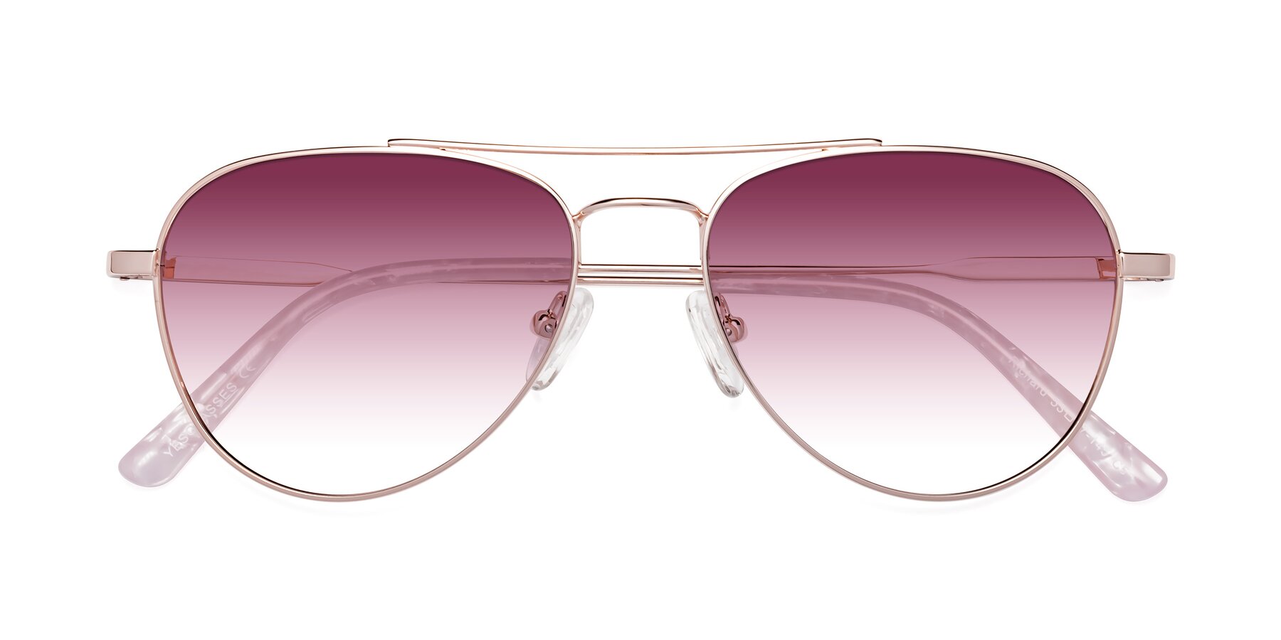 Folded Front of Richard in Rose Gold with Wine Gradient Lenses