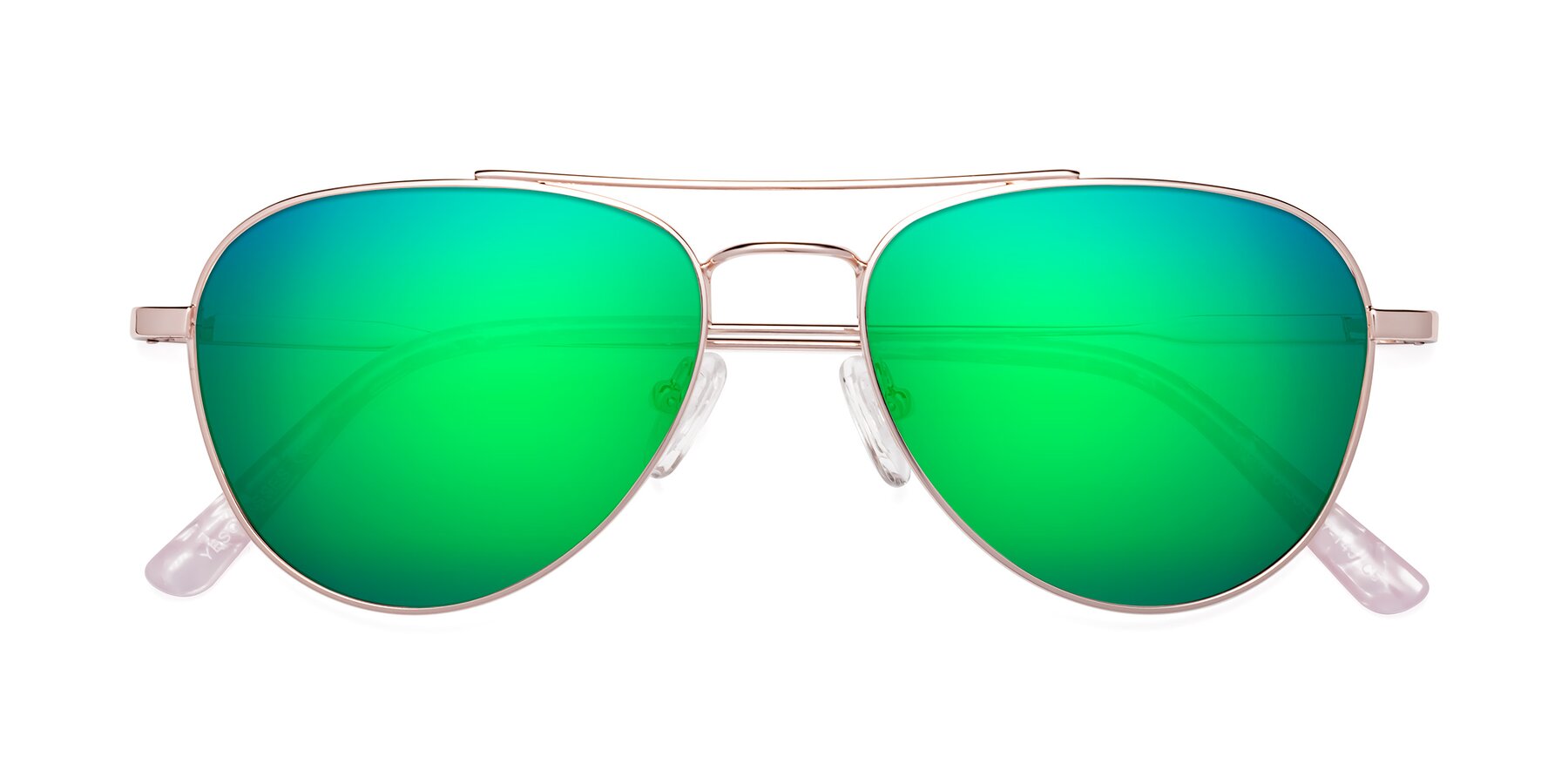 Folded Front of Richard in Rose Gold with Green Mirrored Lenses