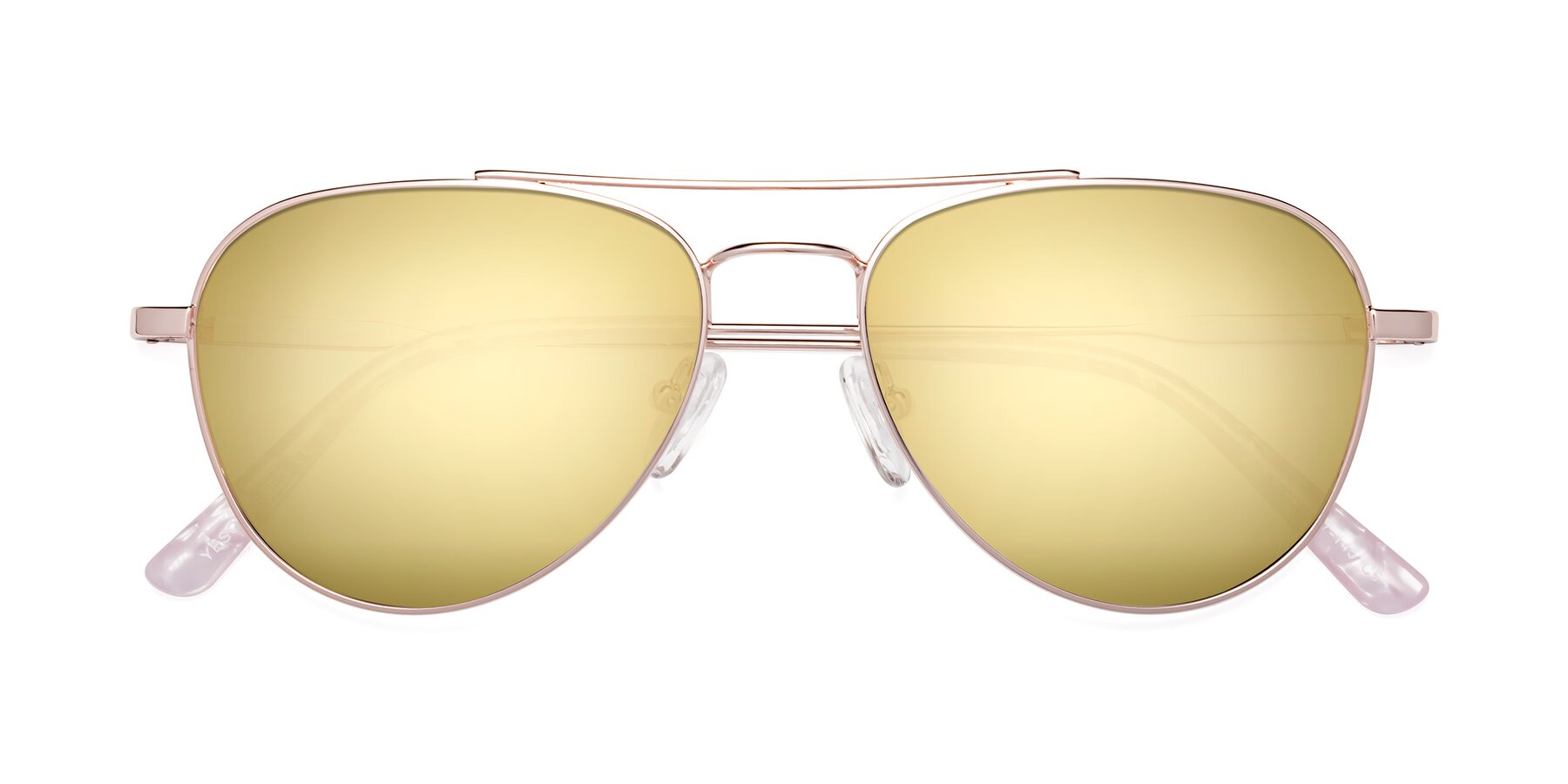 Folded Front of Richard in Rose Gold with Gold Mirrored Lenses