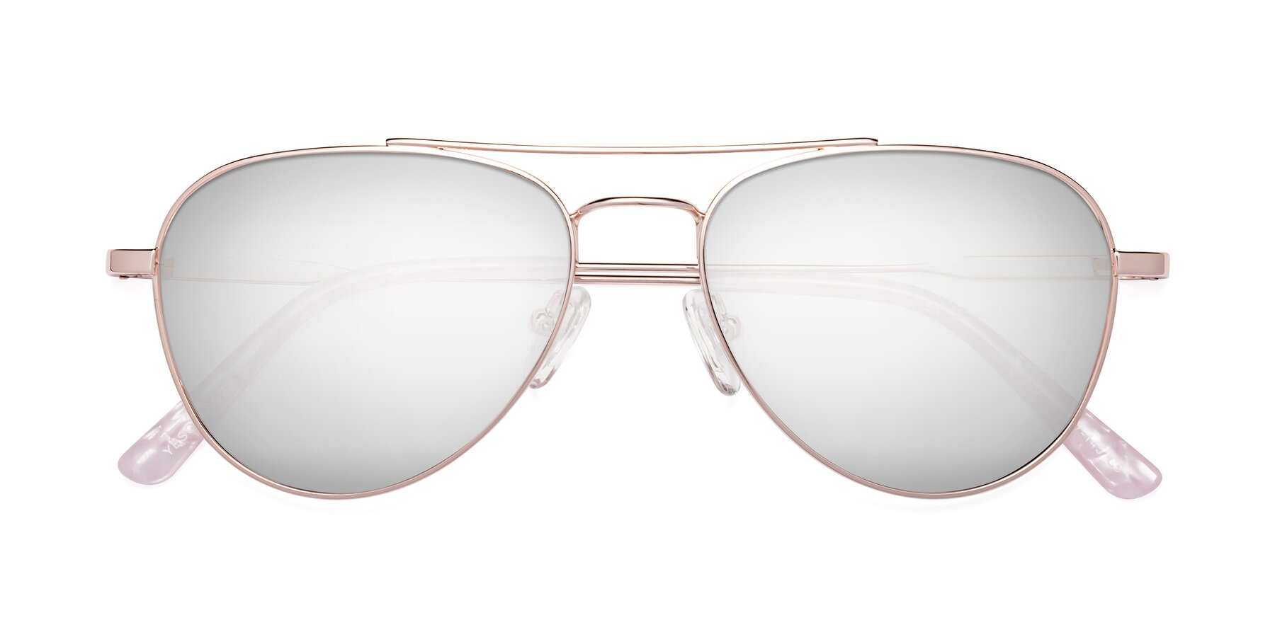 Folded Front of Richard in Rose Gold with Silver Mirrored Lenses