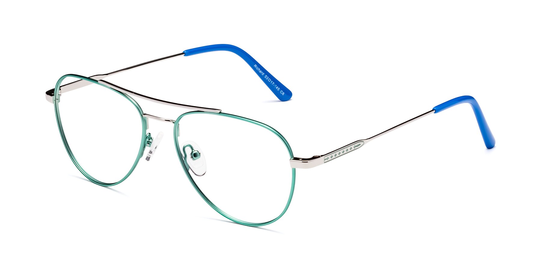 Angle of Richard in Green-Silver with Clear Reading Eyeglass Lenses