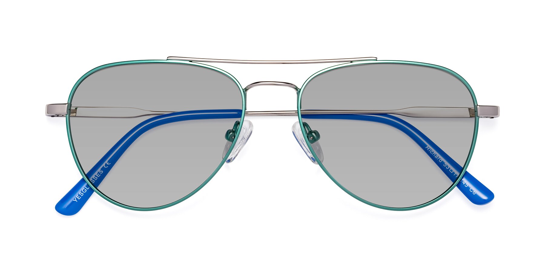 Folded Front of Richard in Green-Silver with Light Gray Tinted Lenses
