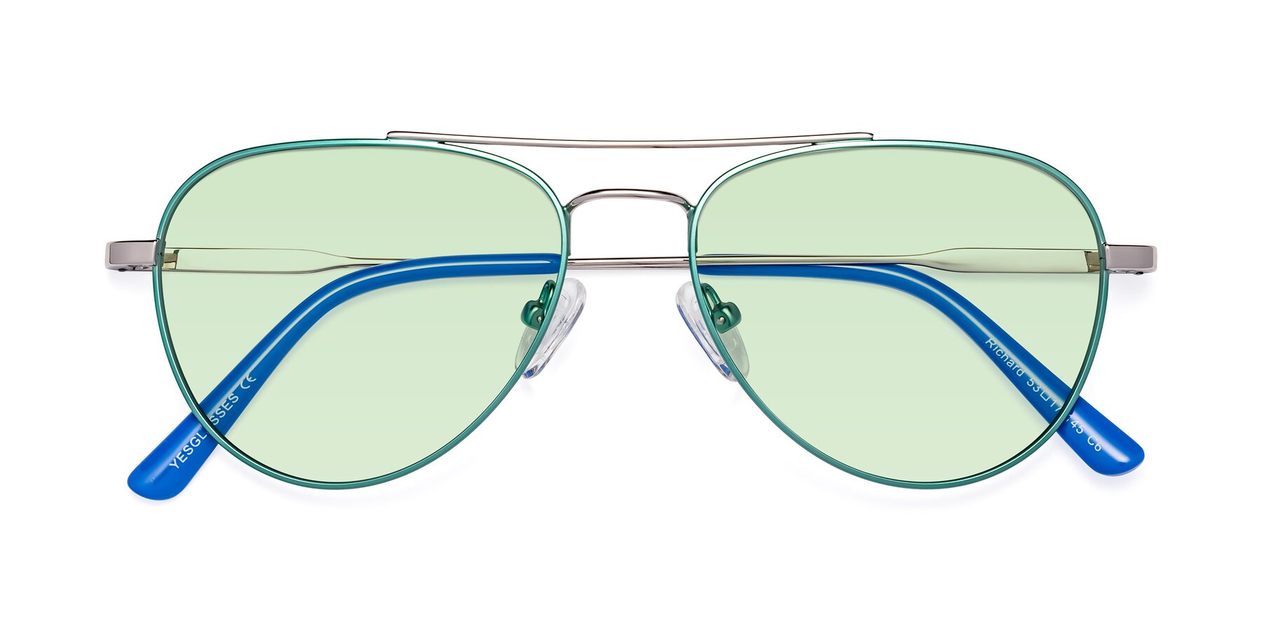 Folded Front of Richard in Green-Silver with Light Green Tinted Lenses