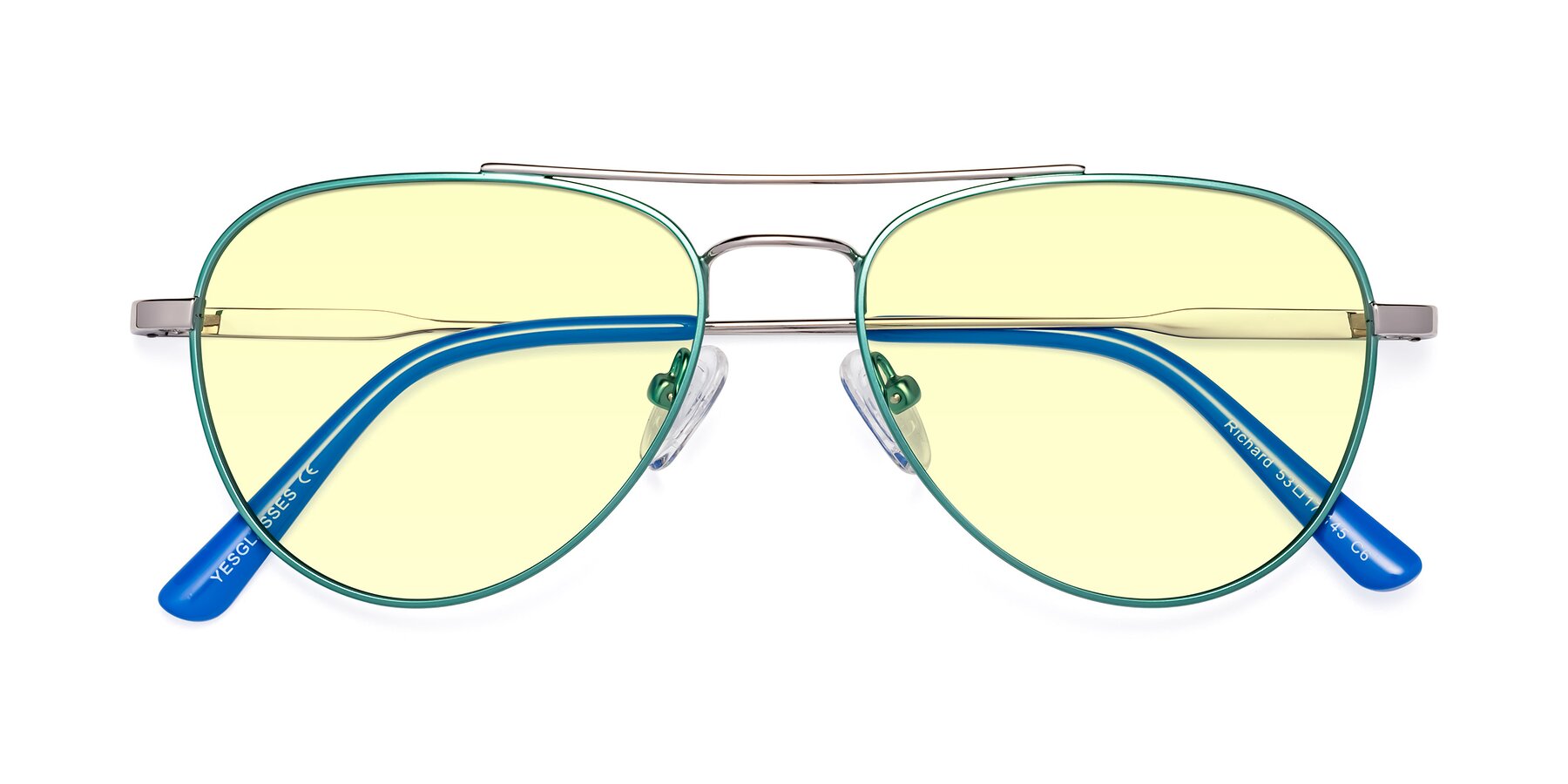 Folded Front of Richard in Green-Silver with Light Yellow Tinted Lenses
