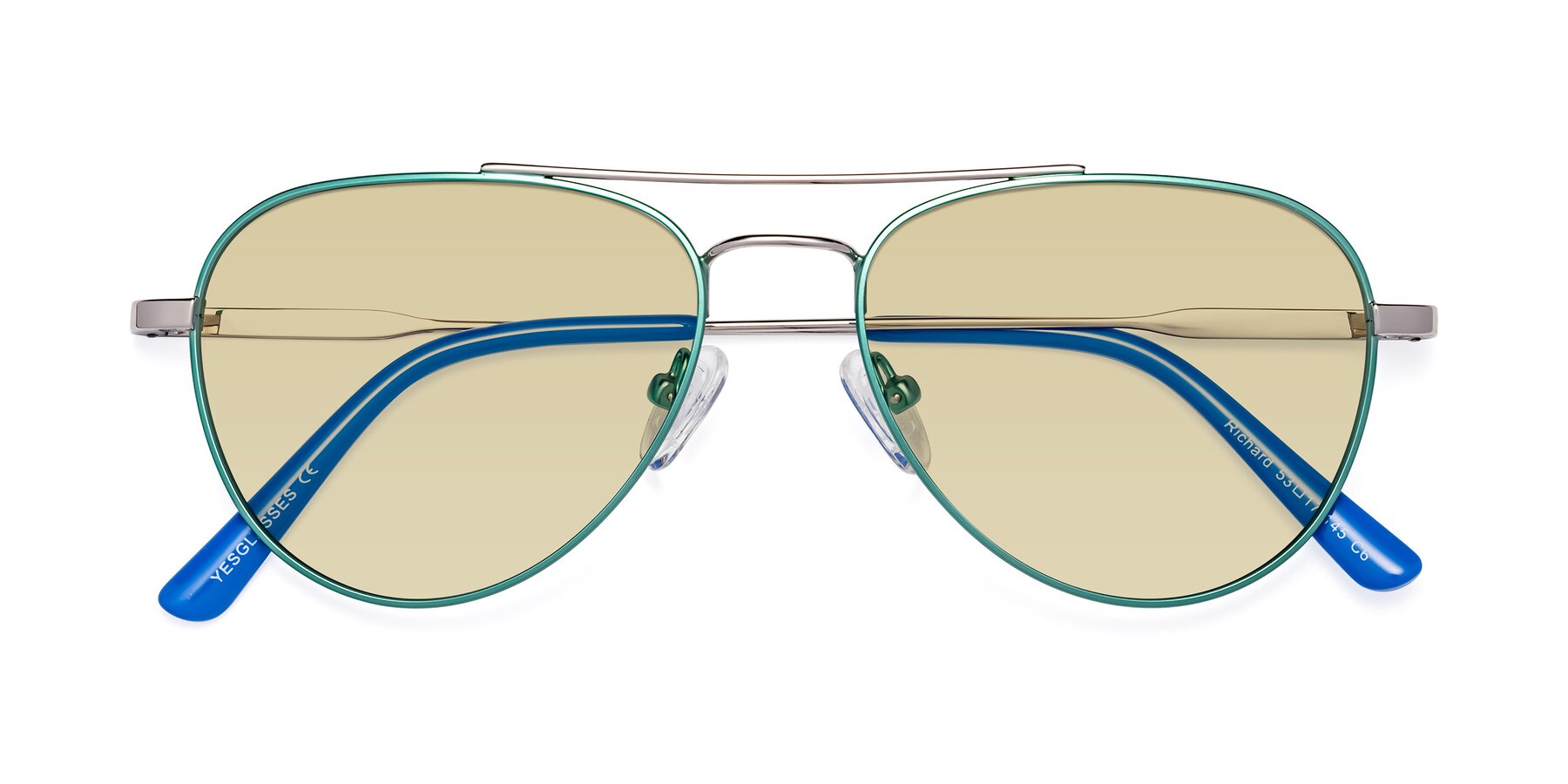 Folded Front of Richard in Green-Silver with Light Champagne Tinted Lenses