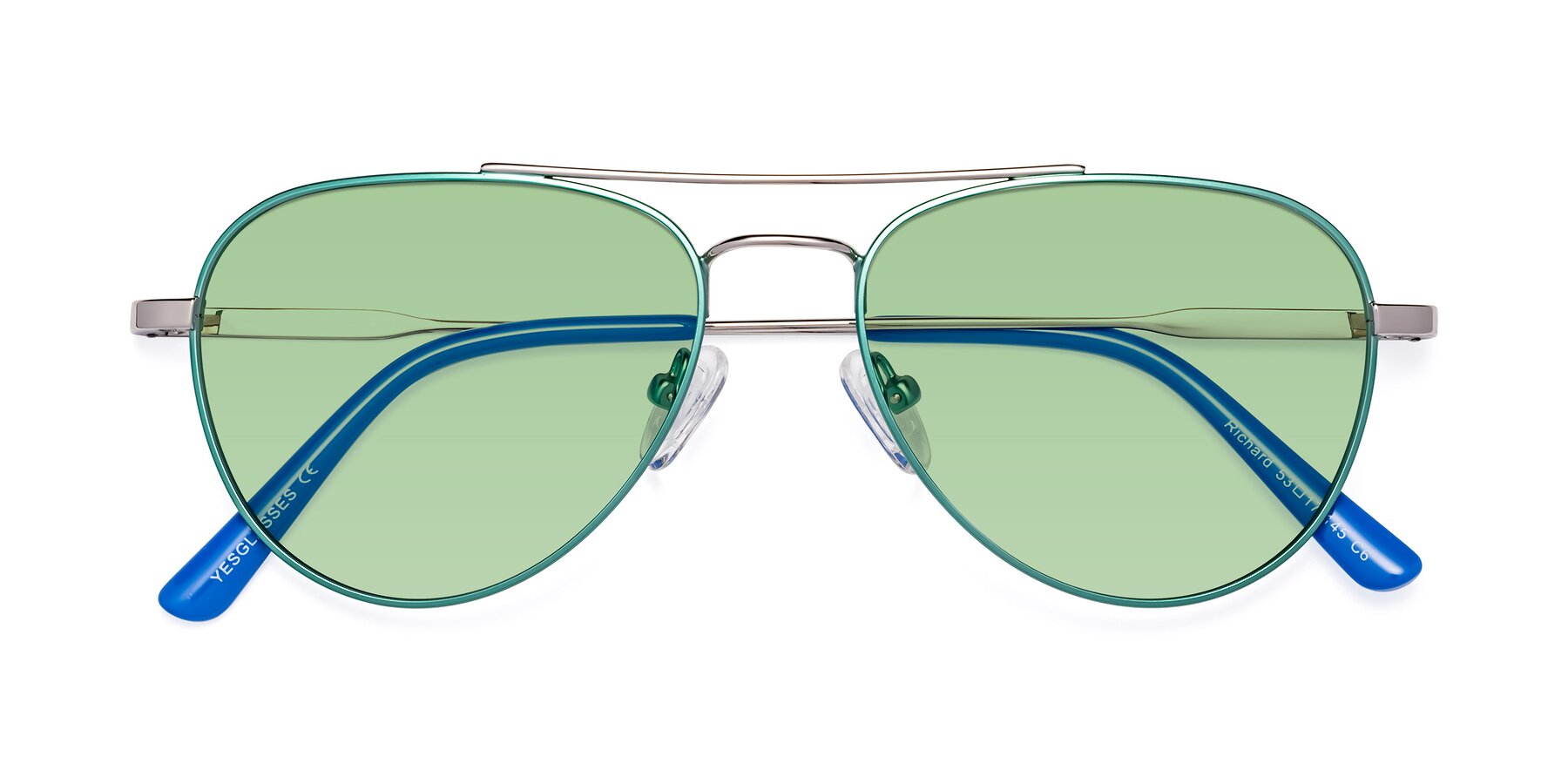 Folded Front of Richard in Green-Silver with Medium Green Tinted Lenses