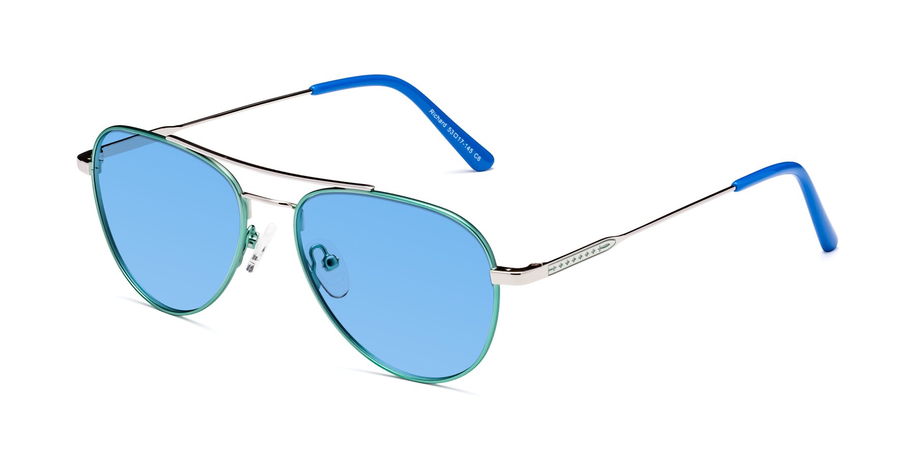 Angle of Richard in Green-Silver with Medium Blue Tinted Lenses