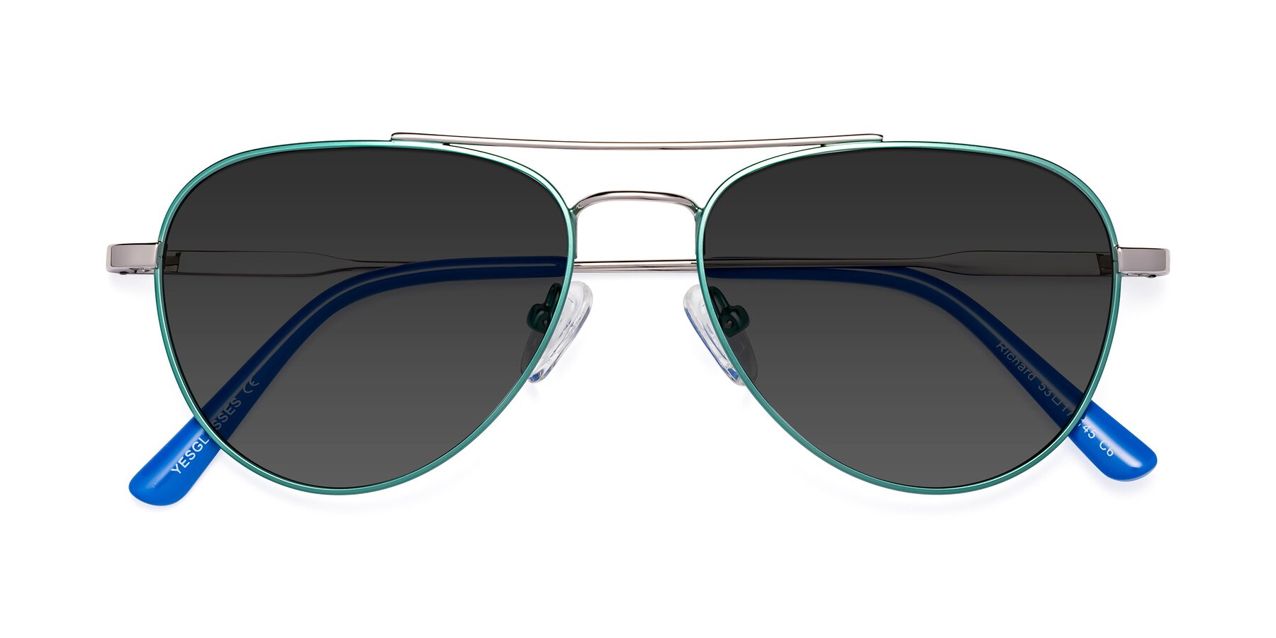 Folded Front of Richard in Green-Silver with Gray Tinted Lenses