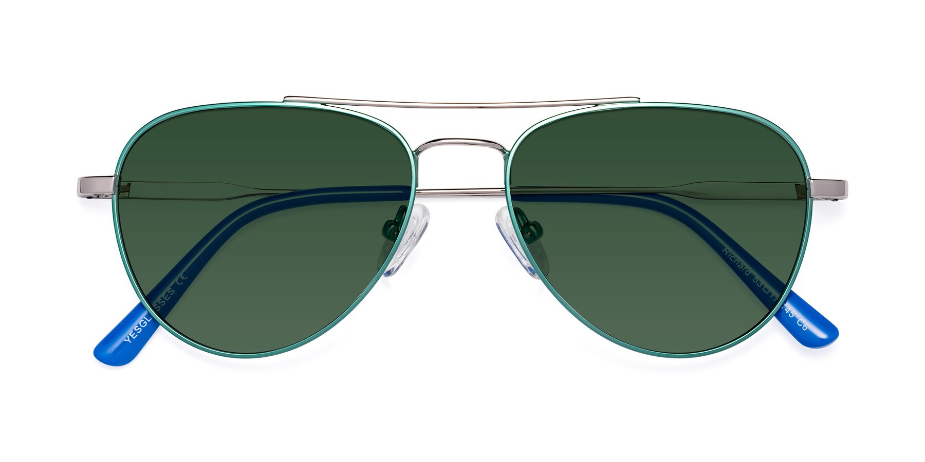 Folded Front of Richard in Green-Silver with Green Tinted Lenses