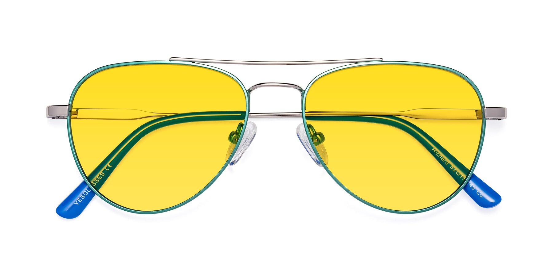 Folded Front of Richard in Green-Silver with Yellow Tinted Lenses