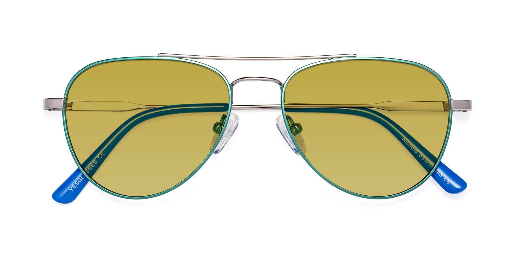 Folded Front of Richard in Green-Silver with Champagne Tinted Lenses