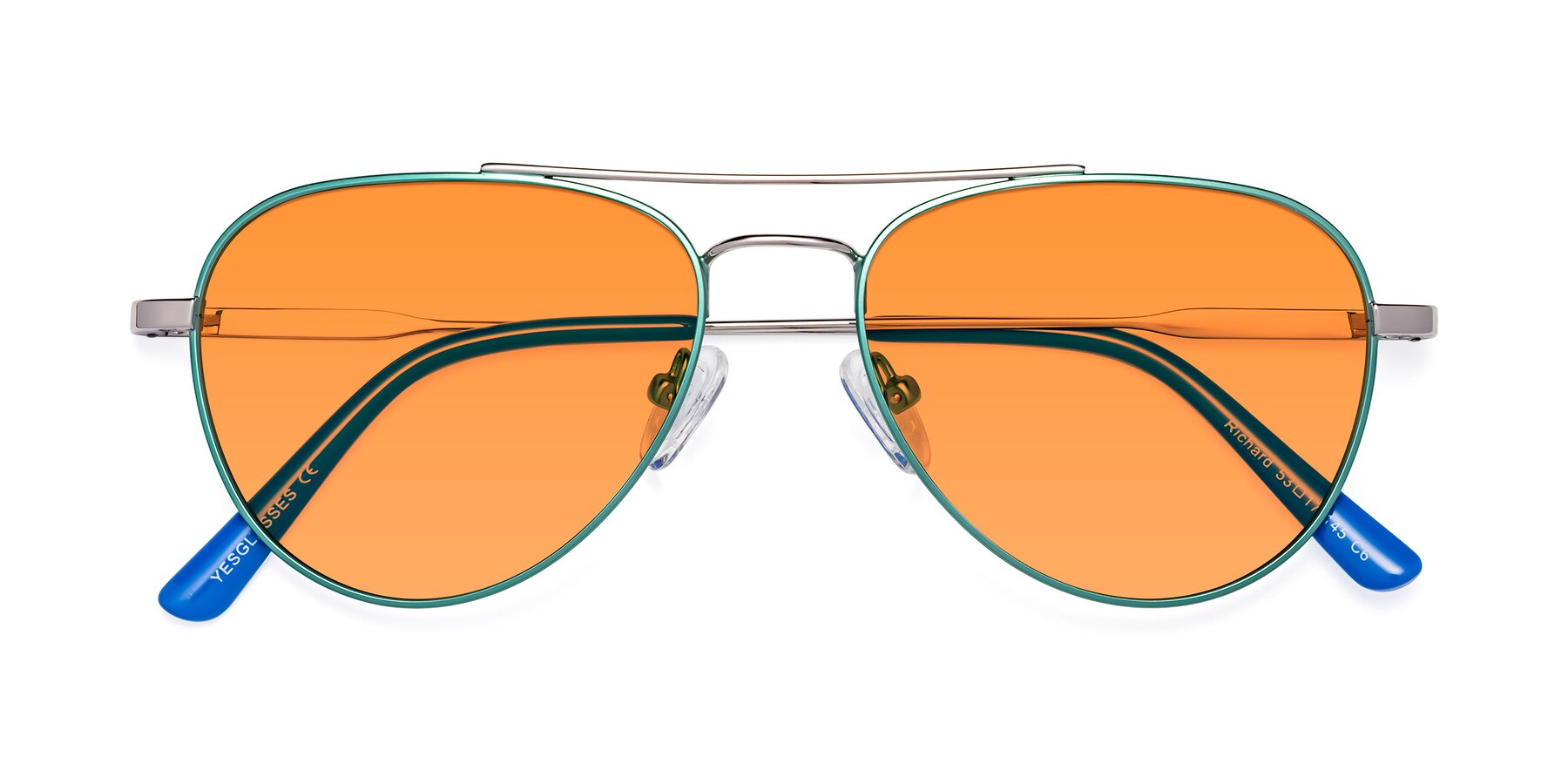 Folded Front of Richard in Green-Silver with Orange Tinted Lenses