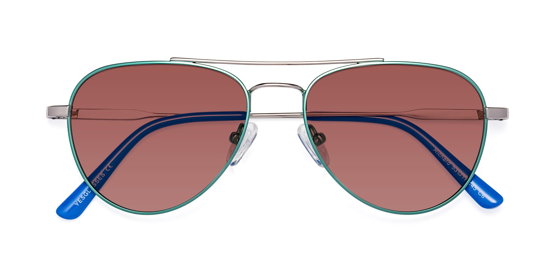 Folded Front of Richard in Green-Silver with Garnet Tinted Lenses