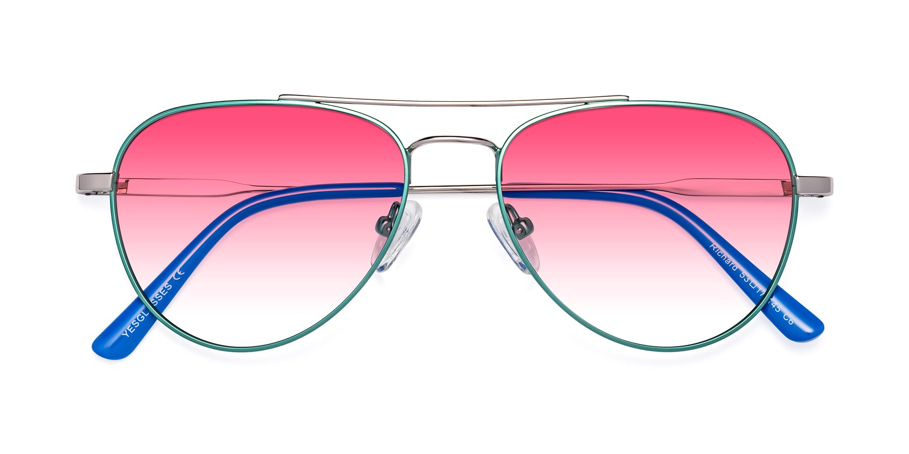 Folded Front of Richard in Green-Silver with Pink Gradient Lenses