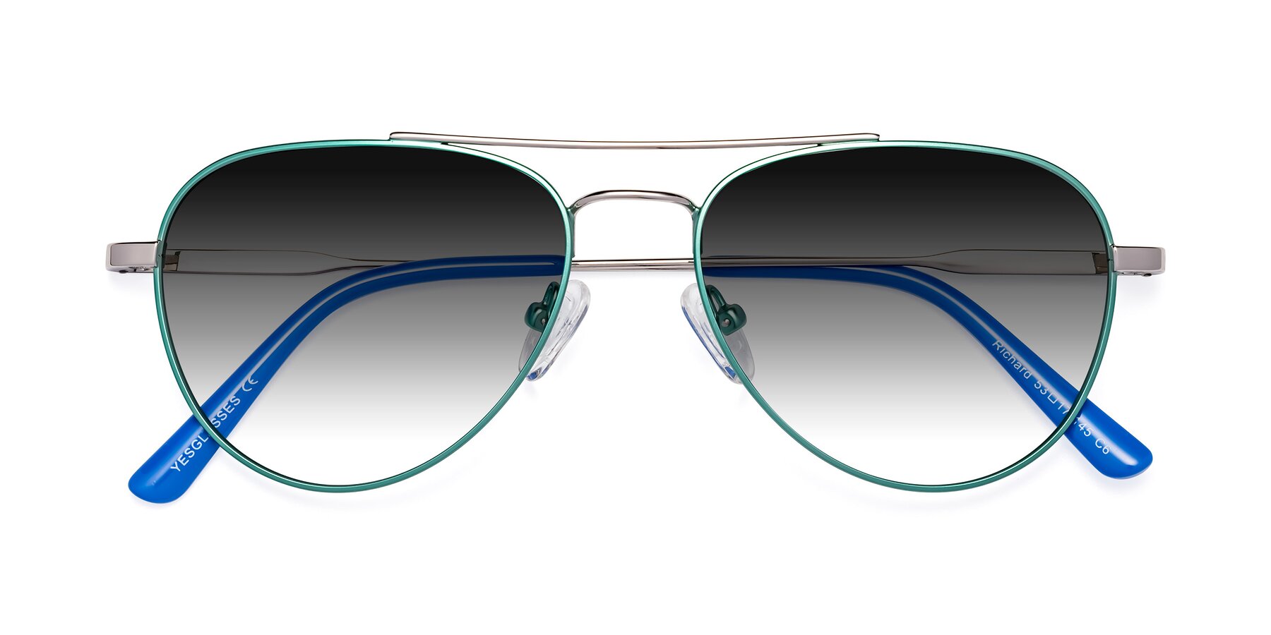 Folded Front of Richard in Green-Silver with Gray Gradient Lenses