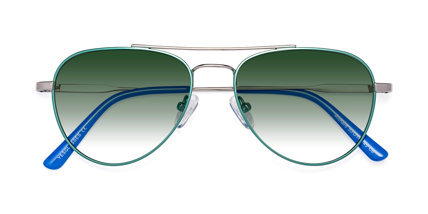 Folded Front of Richard in Green-Silver with Green Gradient Lenses