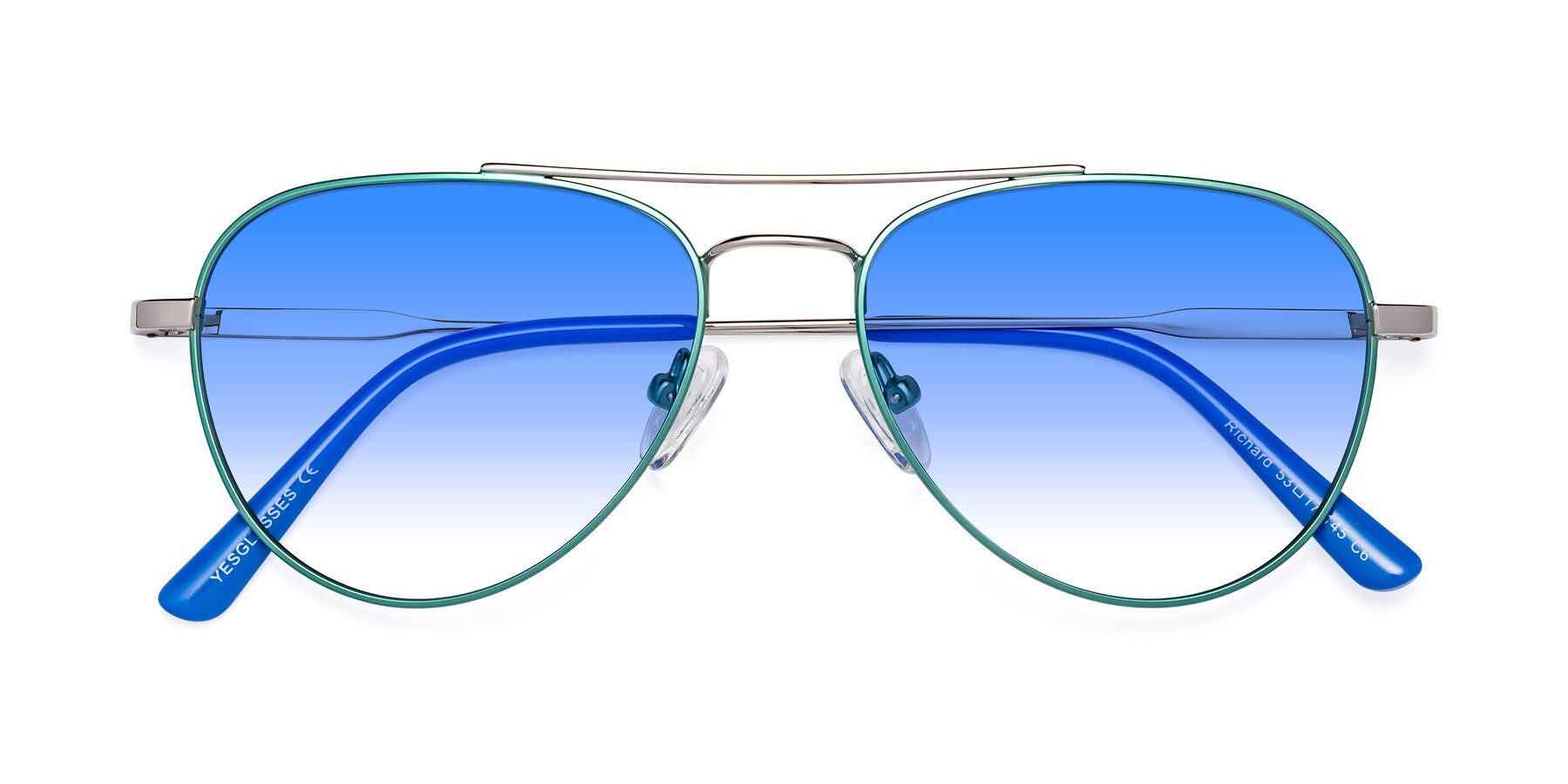 Folded Front of Richard in Green-Silver with Blue Gradient Lenses
