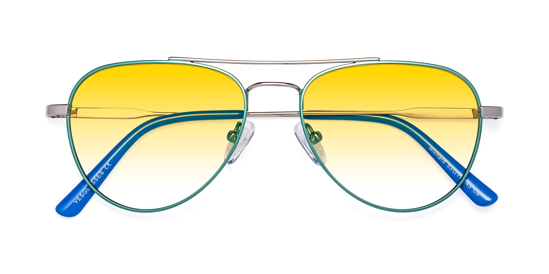 Folded Front of Richard in Green-Silver with Yellow Gradient Lenses