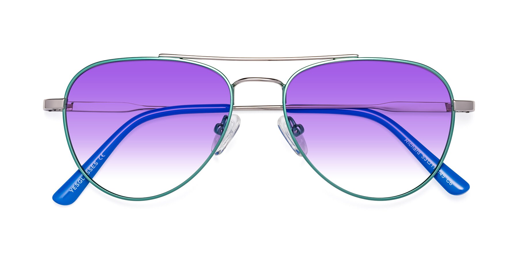 Folded Front of Richard in Green-Silver with Purple Gradient Lenses
