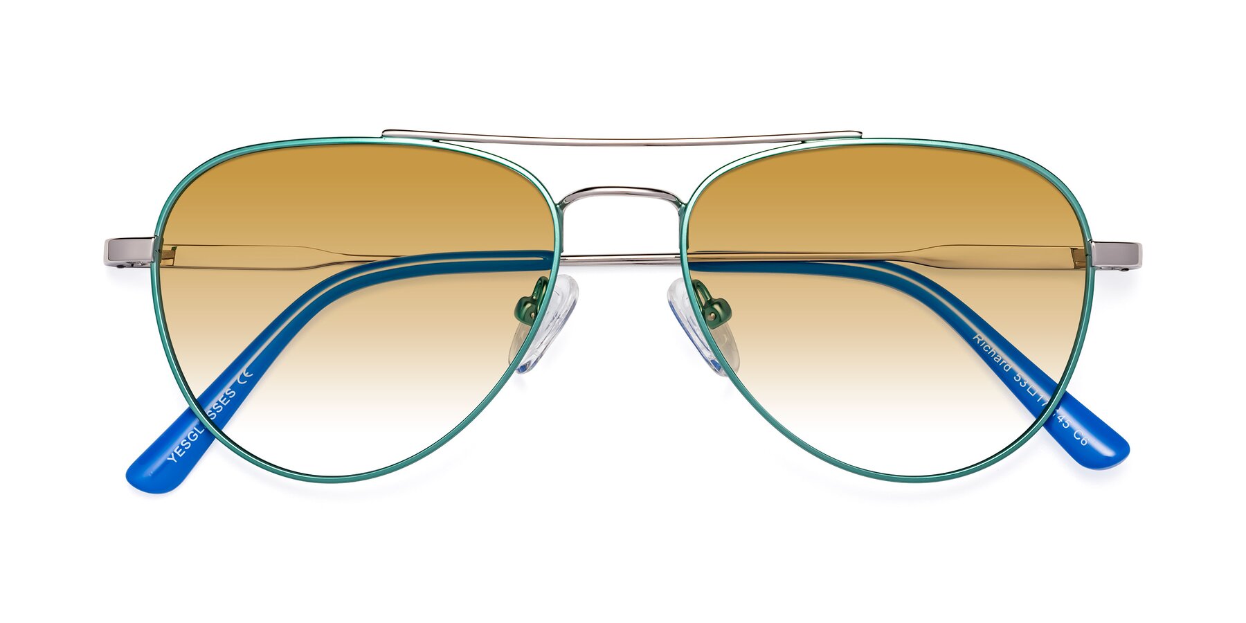 Folded Front of Richard in Green-Silver with Champagne Gradient Lenses