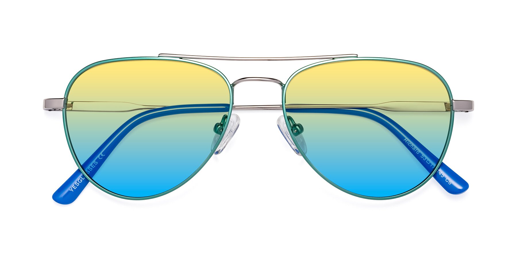 Folded Front of Richard in Green-Silver with Yellow / Blue Gradient Lenses