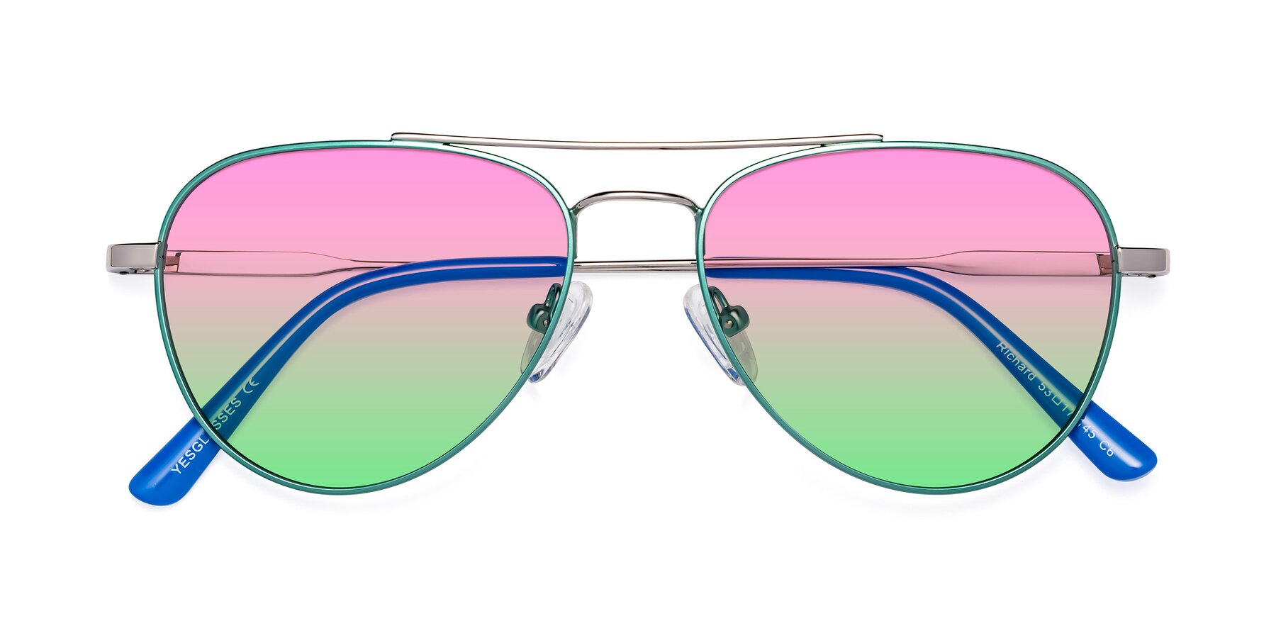 Folded Front of Richard in Green-Silver with Pink / Green Gradient Lenses