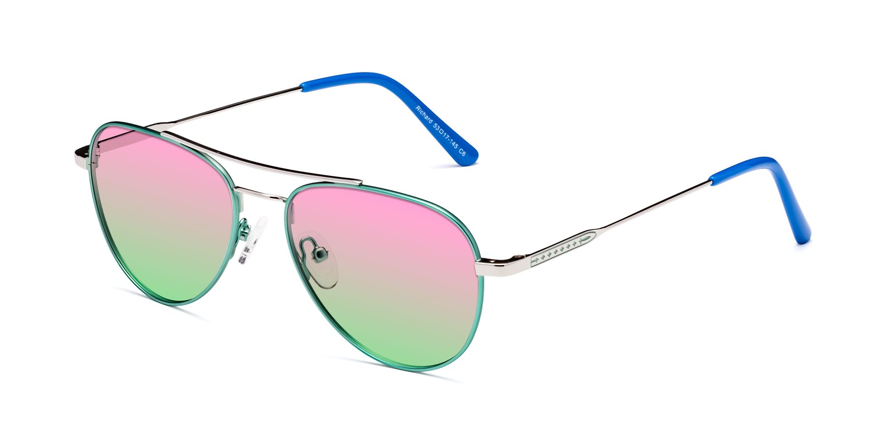 Angle of Richard in Green-Silver with Pink / Green Gradient Lenses