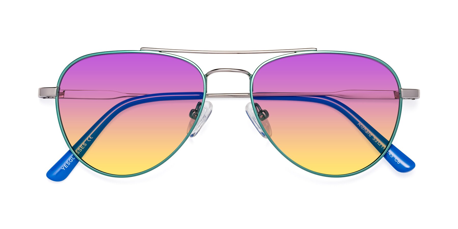 Folded Front of Richard in Green-Silver with Purple / Yellow Gradient Lenses